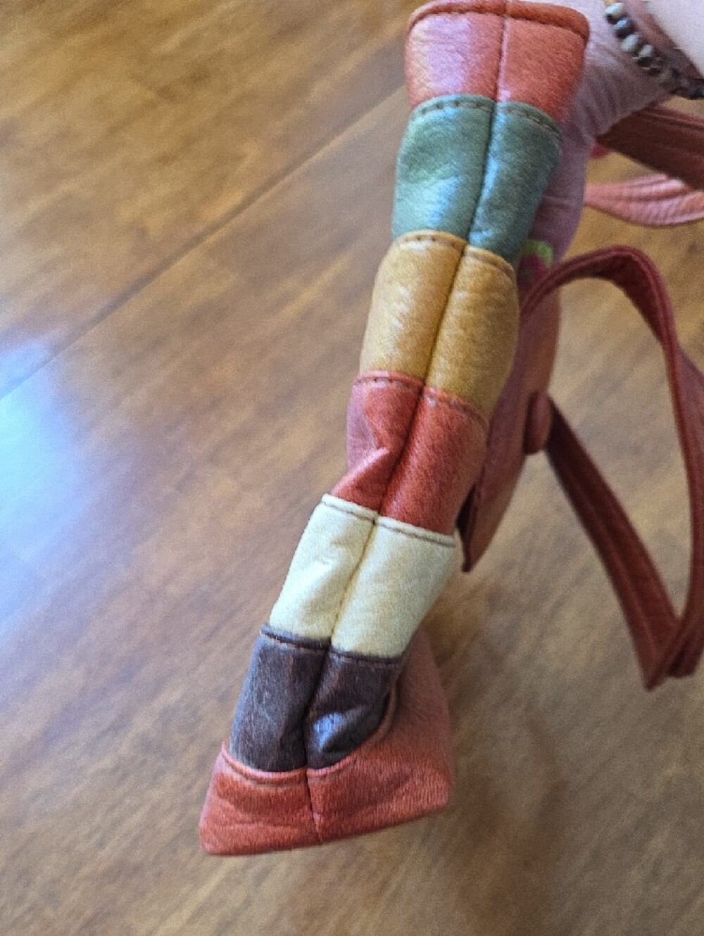 Vintage 1970s Vinyl Striped Multi-Color Tote - Rust, Cream, Green & Brown - Picture 4 of 12
